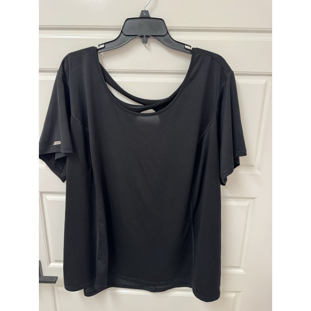 4X DANSKIN Now Active Wear Women Short Sleeve Exercise Top Black A7